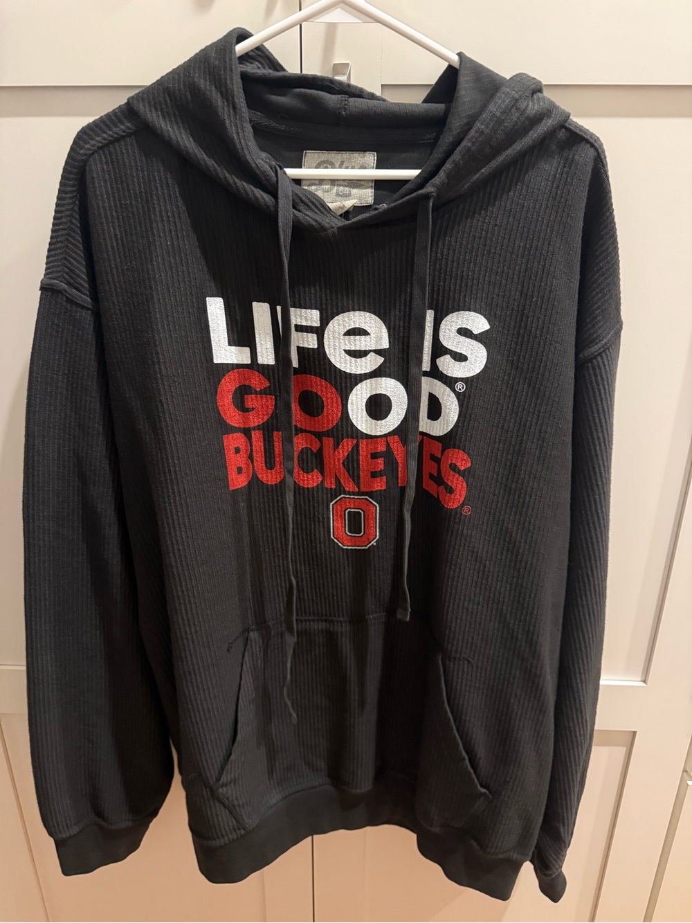 Blue 84 Black 'Life Is Good Buckeyes' Pullover Hoodie with Red & White Logo